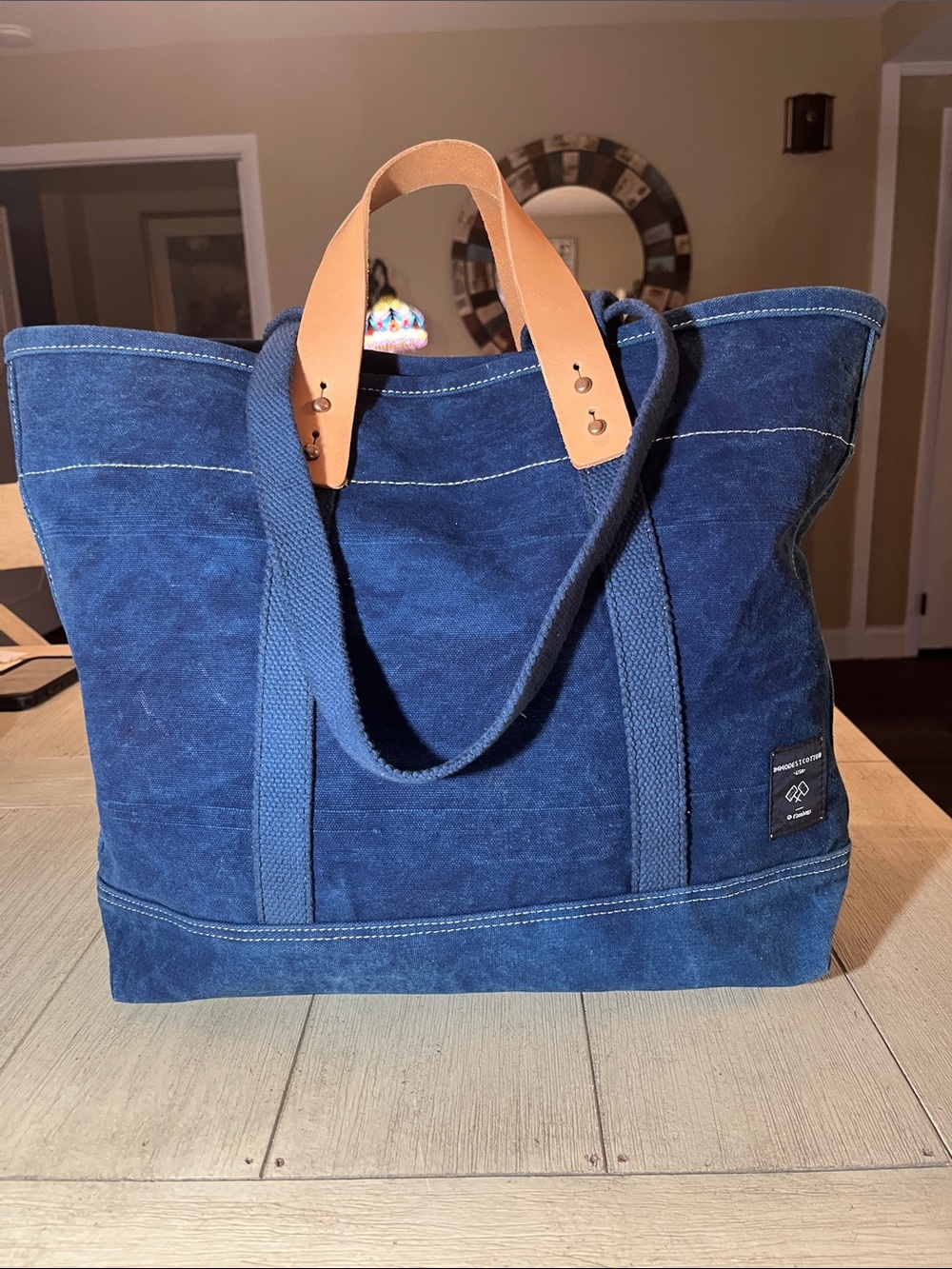 Immodest Cotton Canvas Tote Bag with Leather Handles - Navy